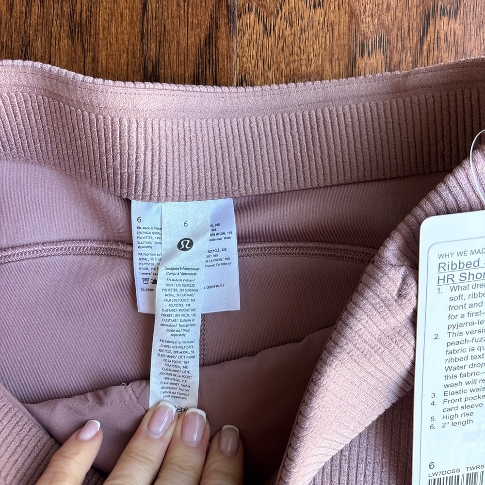 lululemon athletica High-Waist Ribbed Shorts in Blush Pink - Picture 3 of 4